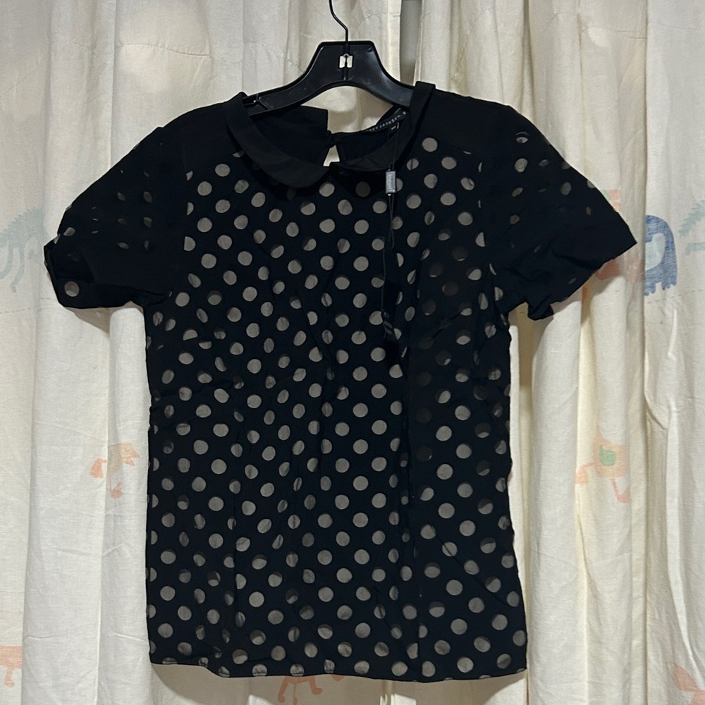 Black Polka Dot Short Sleeve Top with Peter Pan Collar 10